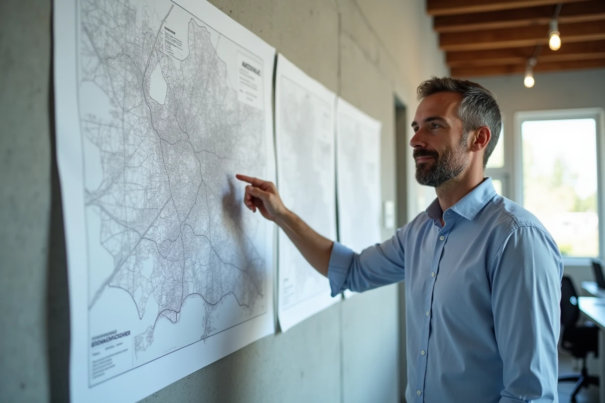 Urbaniste consultant une carte démographique de Marseille dans un bureau municipal pour analyser la répartition des habitants