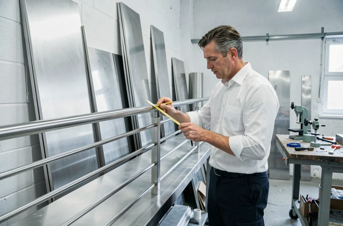 Artisan Augustinox travaillant sur une pièce de métallerie en acier inoxydable en Moselle