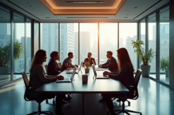 Bureau moderne avec collaborateurs autour d'une table
