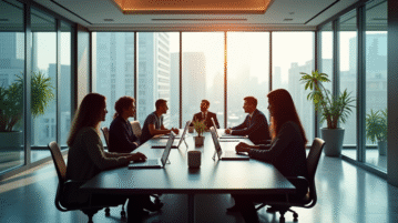 Bureau moderne avec collaborateurs autour d'une table