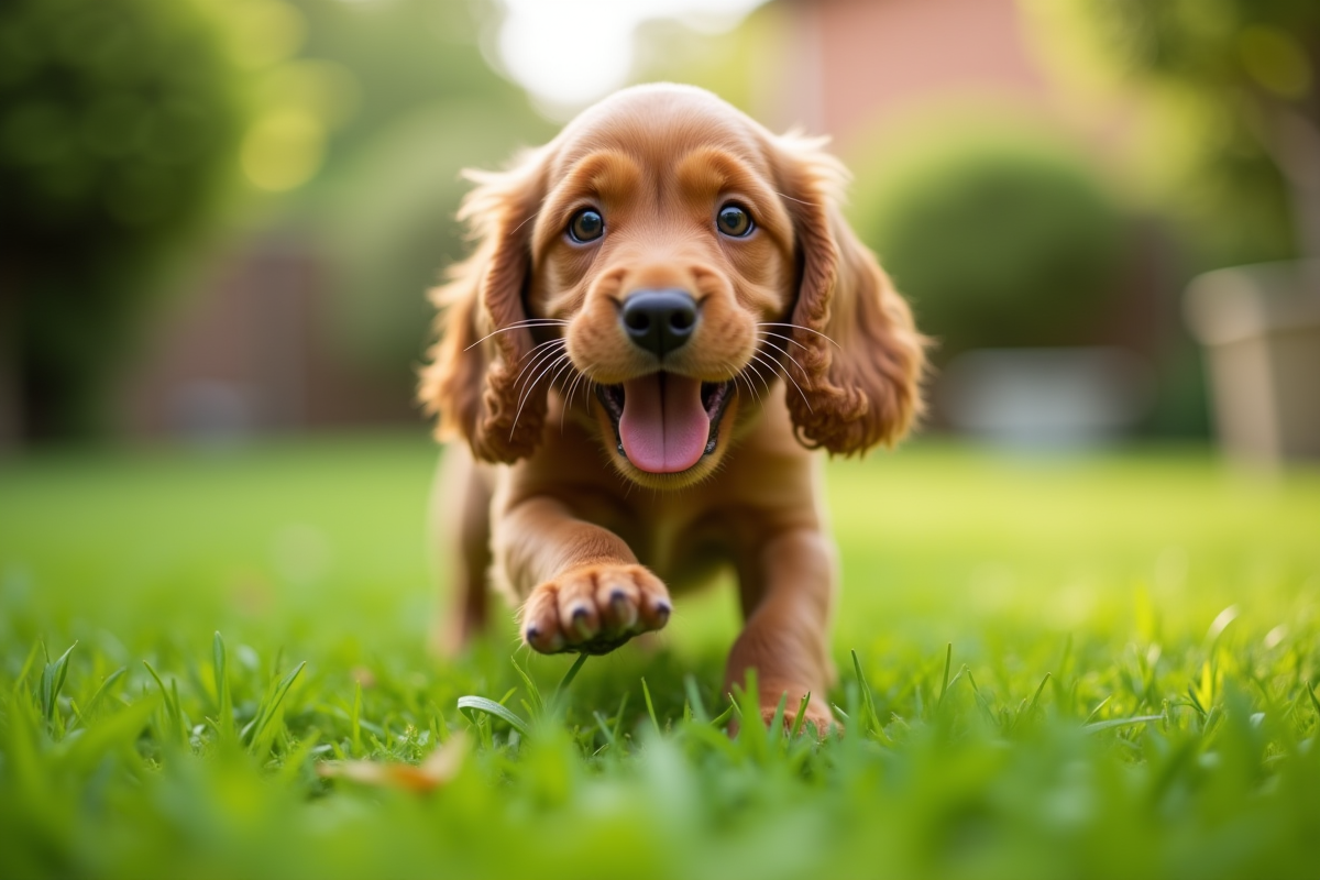 Chiot cocker spaniel dans un jardin en plein jour