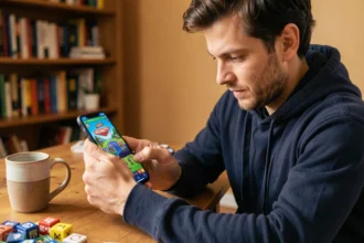 Joueur utilisant un smartphone pour entrer un code récompense dans le jeu Monopoly GO