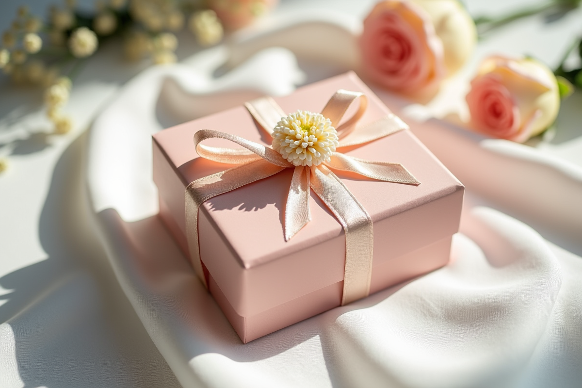 Coffret cadeau d anniversaire joliment emballé sur une table blanche
