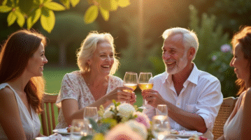 Couple joyeux trinquant lors d'une fête dans un jardin