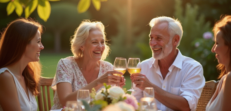 Des idées de réseau pour célébrer votre 41e anniversaire de mariage Couple joyeux trinquant lors d'une fête dans un jardin