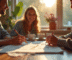 Couple souriant lors d'un petit déjeuner intime symbolisant 7 ans d'amour