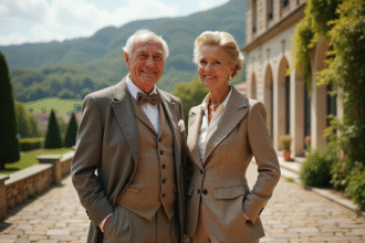 Couple élégant sur la terrasse d'une villa française
