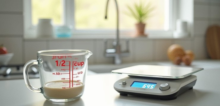 Plan rapproché d'une tasse à mesurer dans une cuisine lumineuse