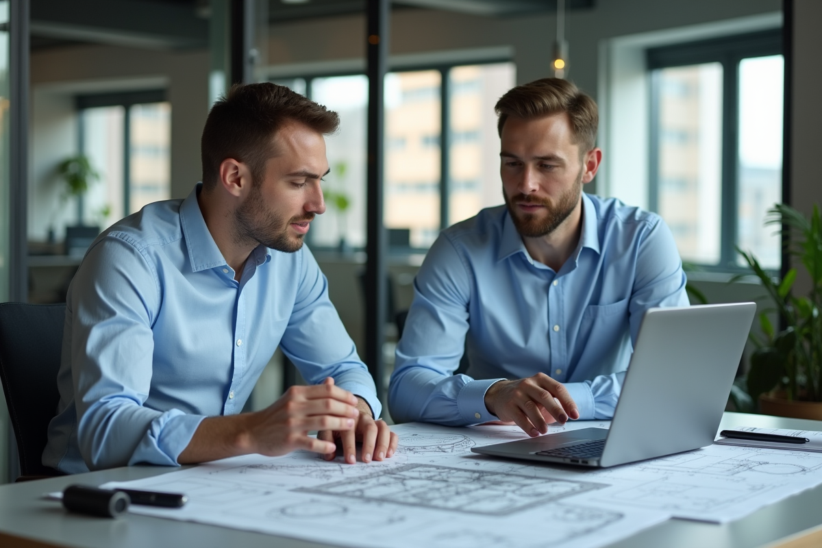 Deux hommes collaborant sur un projet d ingénierie civile