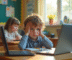 Enfant frustré devant plusieurs appareils en classe