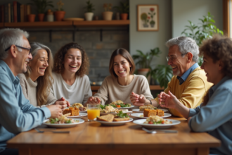 Famille multigenerational partageant un repas convivial à table