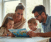 Famille souriante préparant les vacances d'été à la maison