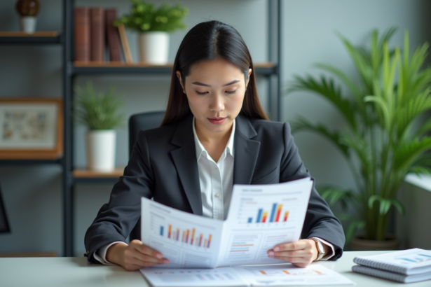 Femme d affaires en réunion avec graphique financier