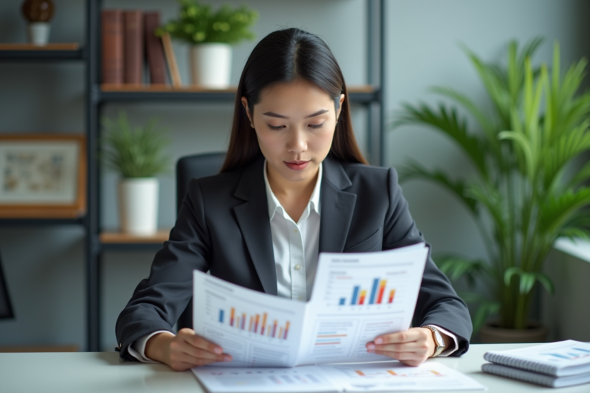 Femme d affaires en réunion avec graphique financier