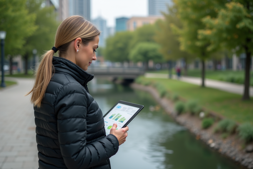 Femme d age moyen analysant des données environnementales