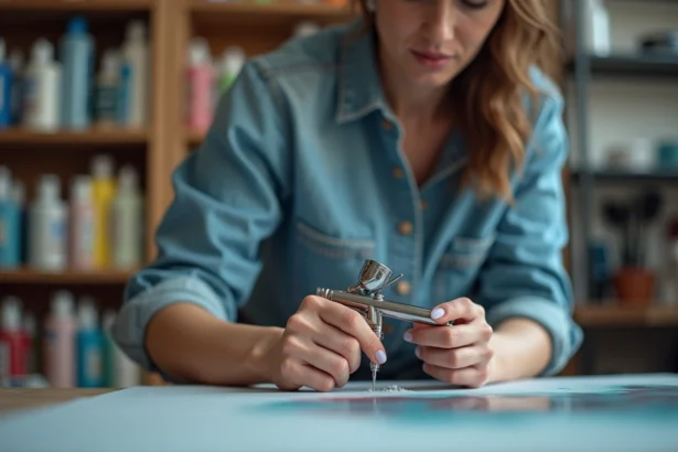 Femme nettoyant un aérographe dans un atelier organisé