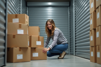 Jeune femme organisant des cartons dans un selfstorage à Strasbourg