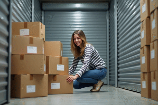 Jeune femme organisant des cartons dans un selfstorage à Strasbourg