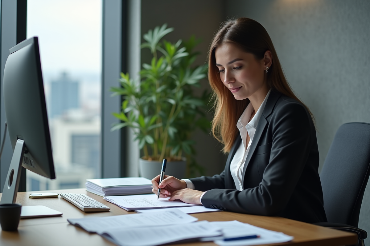 Femme professionnelle remplissant un formulaire de location au bureau