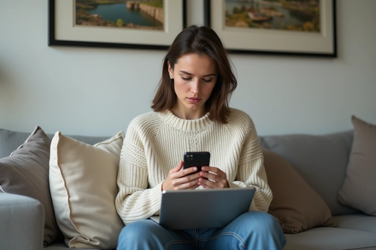 Jeune femme sceptique regardant son smartphone