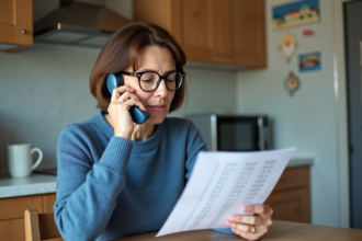 Femme lisant des codes téléphoniques internationaux