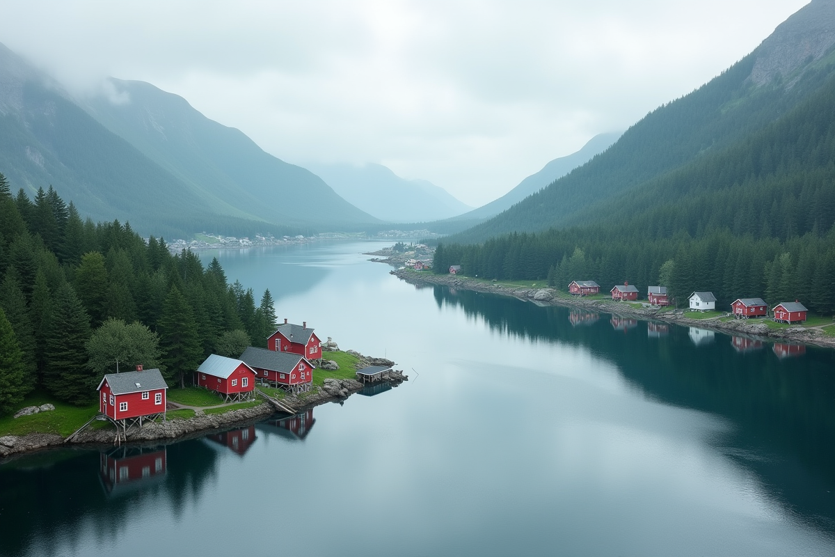 Fjord de Terre-Neuve avec rivière et maisons colorées