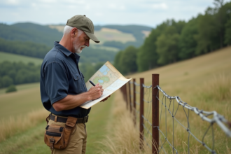 Geometre en plein air et carte topographique