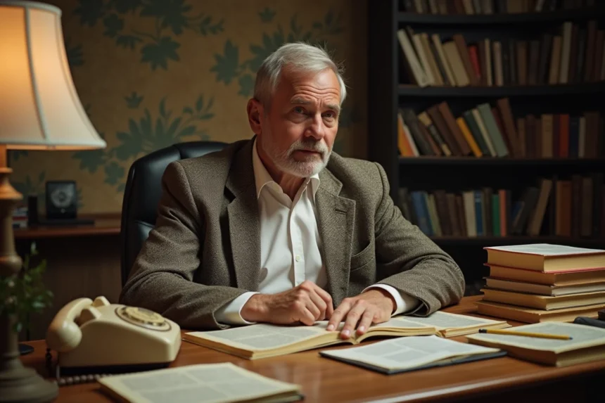 Homme d age moyen lisant manga français dans un décor vintage