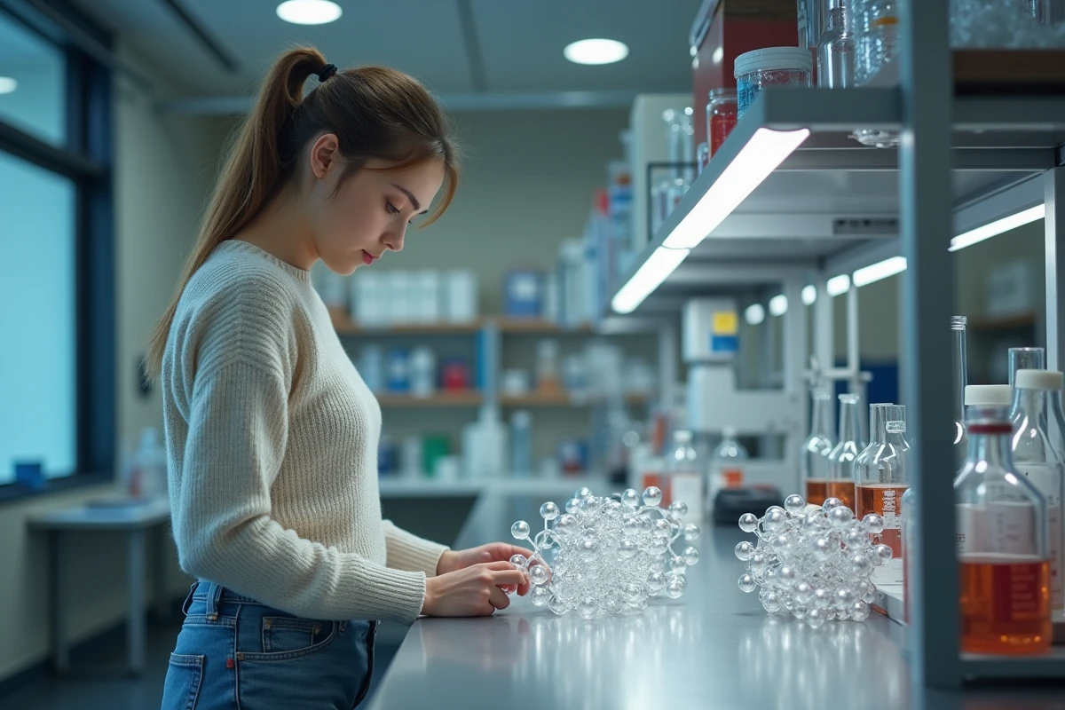 Jeune chercheuse manipulant des modèles d