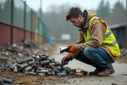 Jeune scientifique environnement inspectant batteries lithium