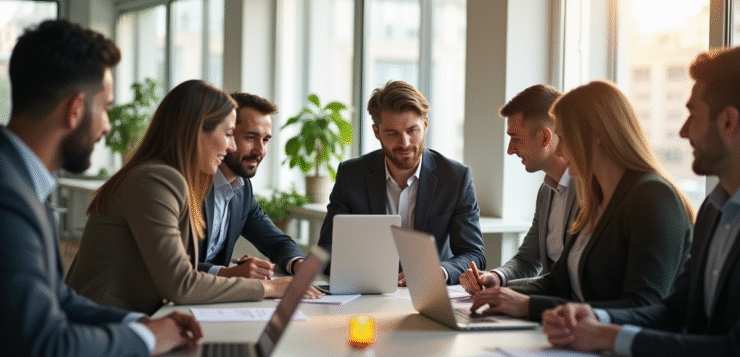 Groupe de jeunes professionnels dans un bureau lumineux
