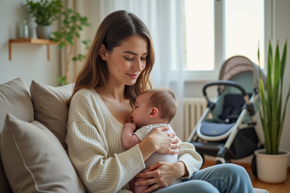Maman allaitant son bébé dans un cadre familial