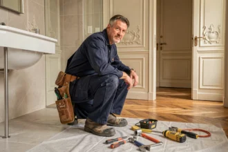Plombier professionnel intervenant dans un appartement de style haussmannien à Versailles