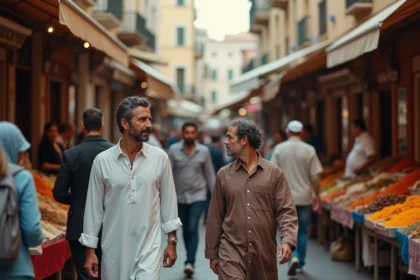 Rue animée du quartier Noailles à Marseille avec une foule diverse reflétant la densité de population de la ville