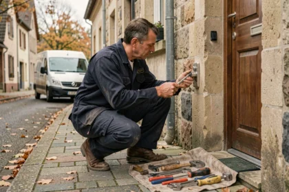 Serrurier professionnel intervenant en urgence devant une maison en Moselle