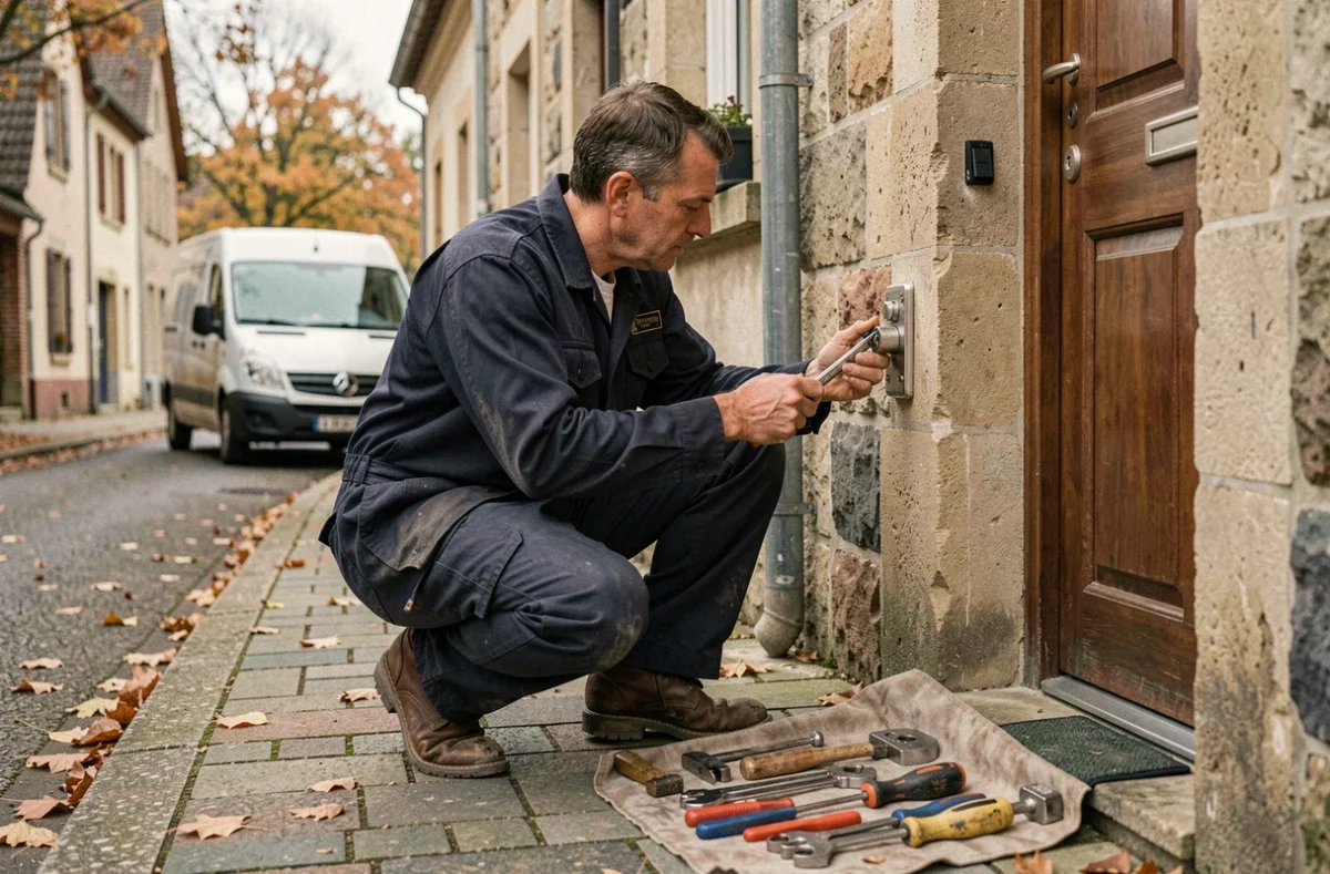 Serrurier professionnel intervenant en urgence devant une maison en Moselle