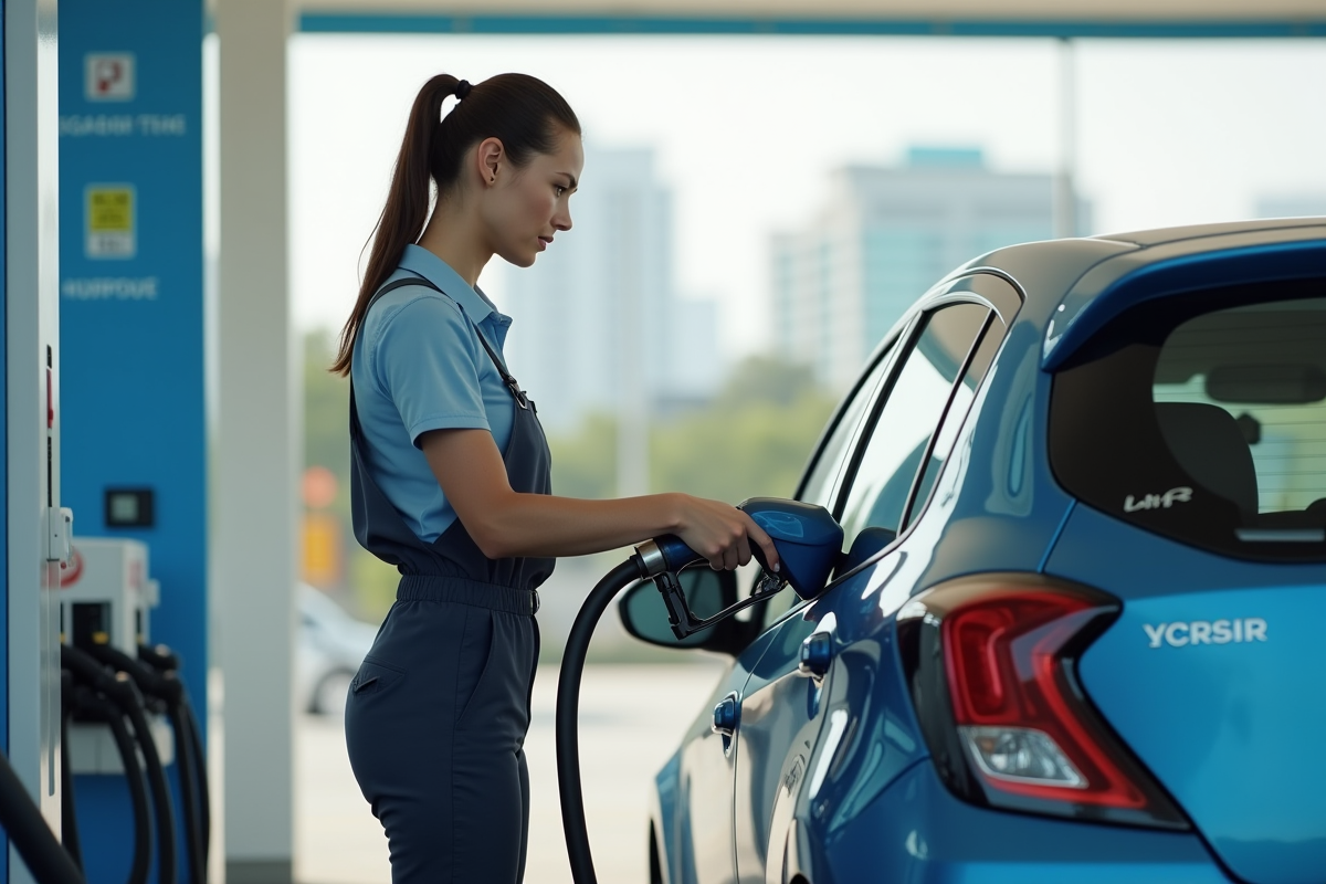 Technicien femme connectant une station de recharge à hydrogène