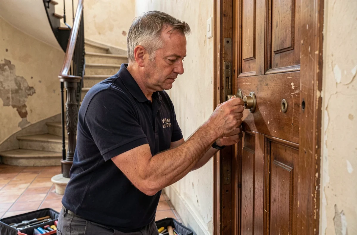 Artisan serrurier Vilet et Fils intervenant sur une porte à Metz